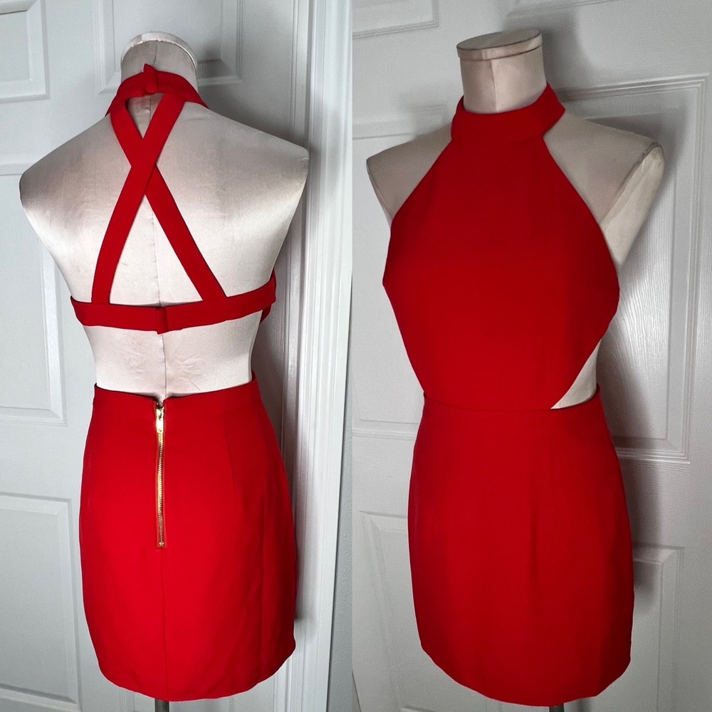 NBD the Xnaven Twins Dress Cutout Party Cocktail Red Dress Sz S